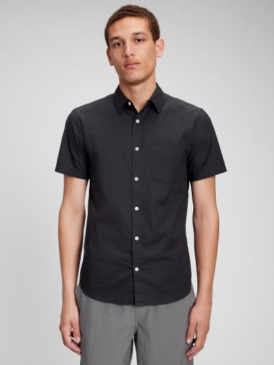 Μαύρο Stretch Ποπλίνα Πουκάμισο σε Slim Fit-856611004