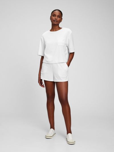 Άσπρη Πετσετέ Boxy Cropped Μπλούζα-863599000