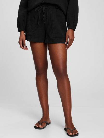 Μαύρο Crinkle Gauze High Rise Pull-On Σορτς-866324002