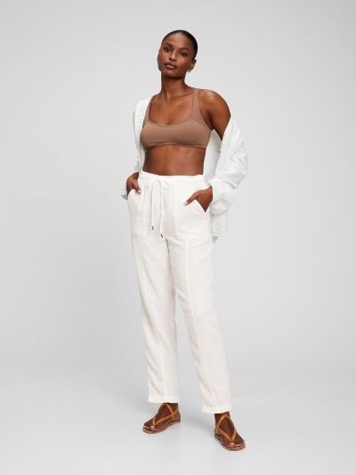 Άσπρο Crinkle Gauze High Rise Pull-On Παντελόνι-866663002