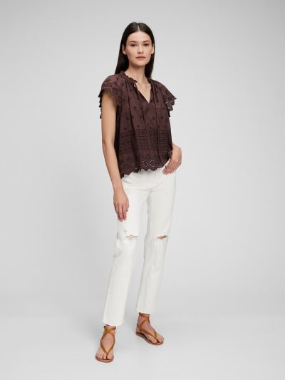 Eyelet Flutter Sleeve Μπλούζα-866912000