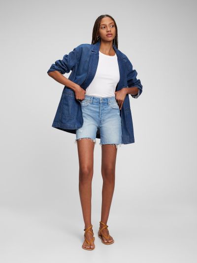 Μπλε 6in High Rise Cheeky Midi Σορτς με Washwell-794455000