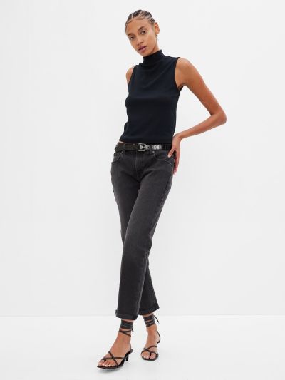 Μαύρο Mid Rise Girlfriend Jean Παντελόνι με Washwell-852812000