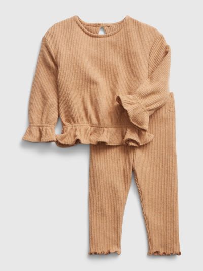 Καφέ Βρεφικό Rib Two-Piece Σύνολο Σετ-429543001
