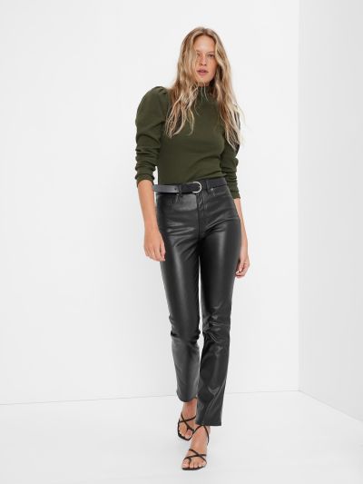 Μπεζ High Rise Faux-Leather Vintage Slim Jean Παντελόνι-406629000