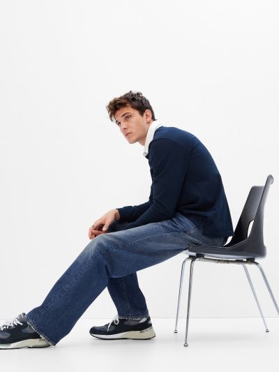 Μπλε 100% Οργανικό Βαμβάκι Button Fly '90s Loose Jean Παντελόνι με Washwell-455517000