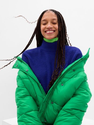 Πράσινο Big Puff Cropped Πανωφόρι-455101004