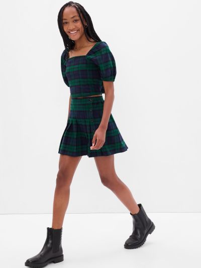 Πράσινο Teen 100% Οργανικό Βαμβάκι High Rise Pleated Mini Φούστα-484124000