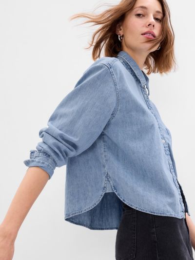 Μπλε Cropped Denim Πουκάμισο-508797000