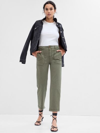 Πράσινο High Rise Girlfriend Utility Khakis Παντελόνι με Washwell-809212003