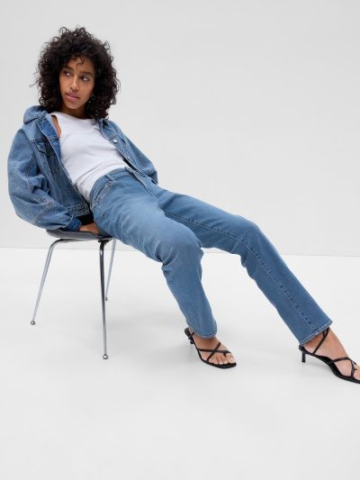 Μπλε Mid Rise Classic Straight Leg Jeans Παντελόνι με Washwell-764978000