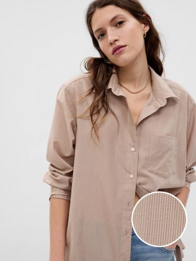 Καφέ Metallic Stripe Big Shirt Πουκάμισο-484624001