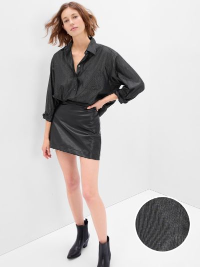 Μαύρο Metallic Stripe Big Shirt Πουκάμισο-484624002