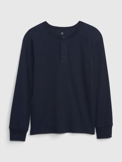 Μαύρη Παιδική Waffle Henley Μπλούζα-451553003