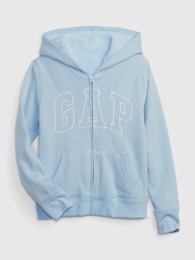 Μπλε Παιδικό Gap Logo Sherpa Φούτερ με Κουκούλα-495385002