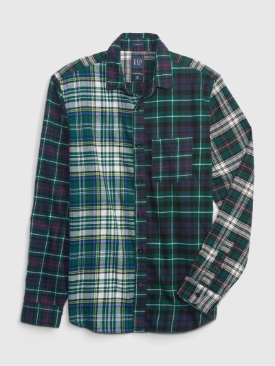 100% Organic Cotton Mixed Plaid Flannel Shirt-488359001