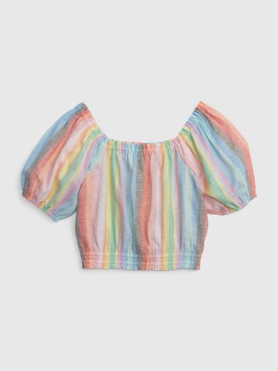 Multi Παιδικό Linen-Cotton Puff Sleeve Τοπ-601092002