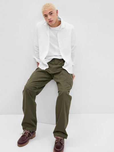 Άσπρο Linen-Cotton Πουκάμισο-585726006