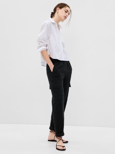Mid Rise Twill Cargo Pants-541219003