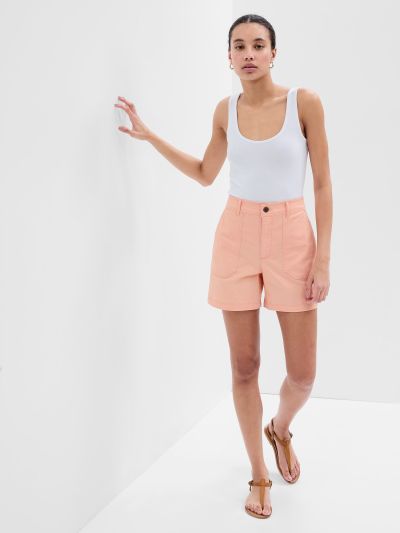 Ροζ 5ίντσες Mid Rise Girlfriend Khaki Σορτς με Washwell-600858002
