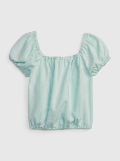 Μπλε Παιδικό Λινό Puff Sleeve Τοπ-603195000