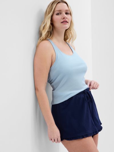 Μπλε Ribbed Support Tank Top Μπλούζα-688634026