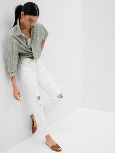 Άσπρο High Rise Cheeky Straight Jean Παντελόνι με Washwell-571077000