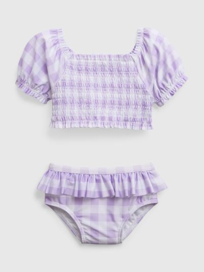 Μωβ Βρεφικό 100% Ανακυκλωμένο Gingham Puff Sleeve Μαγιό Μπικίνι-600647000