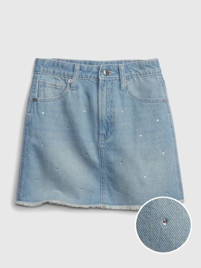 Μπλε Παιδική High Rise Rhinestone Denim Φούστα με Washwell-620410000