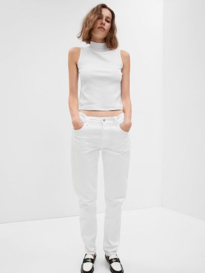 Άσπρο Mid Rise Girlfriend Jean Παντελόνι με Washwell-570479000