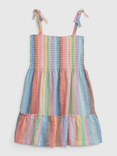 Multi Νηπιακό Linen-Cotton Stripe Tiered Φόρεμα-602011000