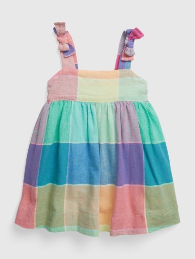 Multi Βρεφικό Linen-Cotton Spring Καρό Φόρεμα-600674000