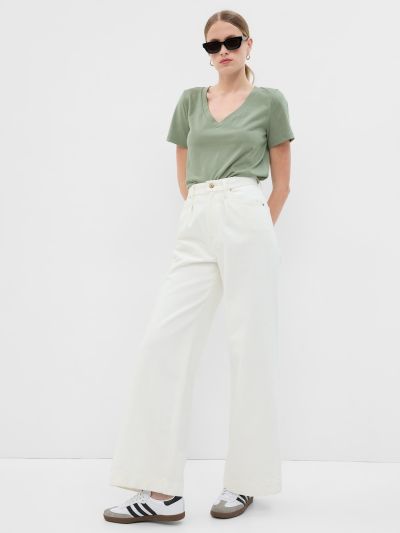 Πράσινη Vintage V-Neck Μπλούζα από Οργανικό Βαμβάκι-740140043