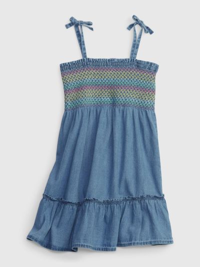 Μπλε Νηπιακό Denim Smocked Φόρεμα με Washwell-602048000