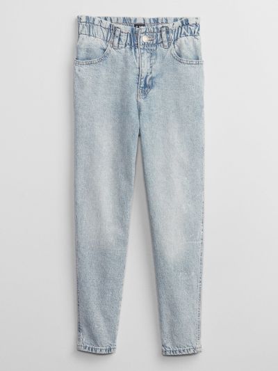 Μπλε Παιδικό High Rise Paperbag Mom Jean Παντελόνι με Washwell-603089000