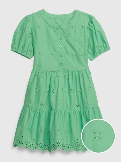 Πράσινο Νηπιακό Eyelet Πουκάμισο Φόρεμα-602088001