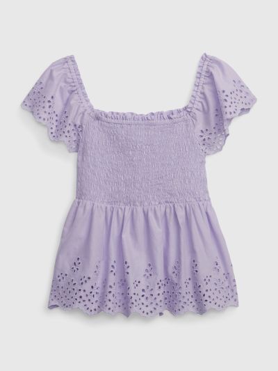 Μωβ Παιδικό Eyelet Flutter Sleeve Top-557992000