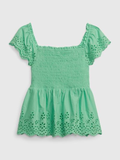 Πράσινο Παιδικό Eyelet Flutter Sleeve Top-557992001