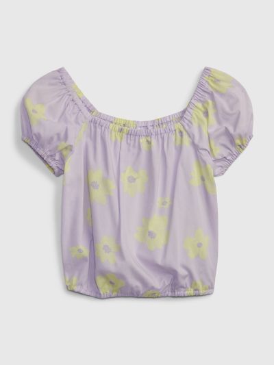 Μωβ Παιδικό Linen Puff Sleeve Τοπ-603195002