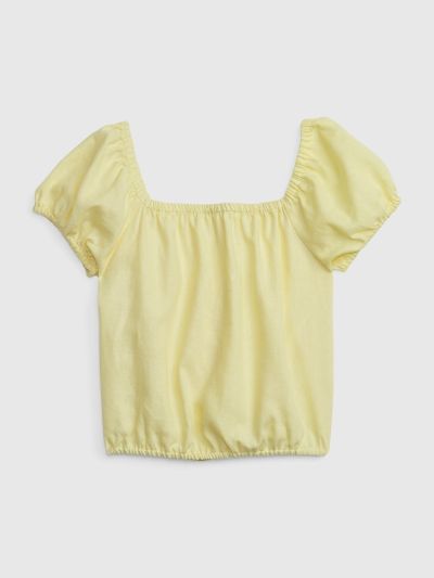 Κίτρινο Παιδικό Linen Puff Sleeve Τοπ-603195001