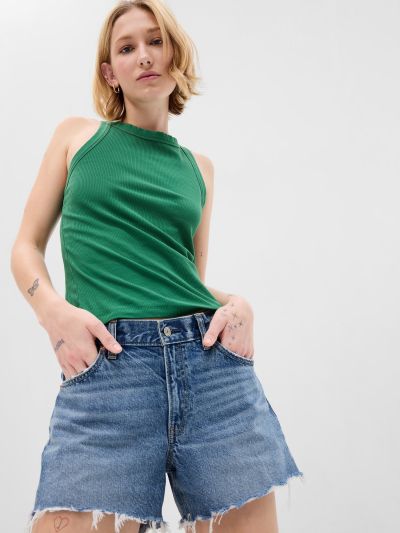 Πράσινο Rib Halter Αμάνικο Τοπ-540641009