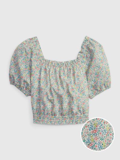 Multi Παιδικό Linen-Cotton Puff Sleeve Τοπ-601092000