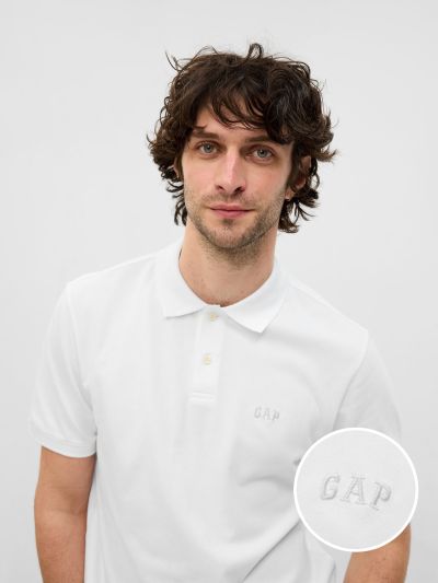 Άσπρη Gap Logo Pique Polo Μπλούζα-586306005