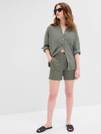 Πράσινο 5ίντσες Mid Rise Girlfriend Khaki Σορτς με Washwell-600858001