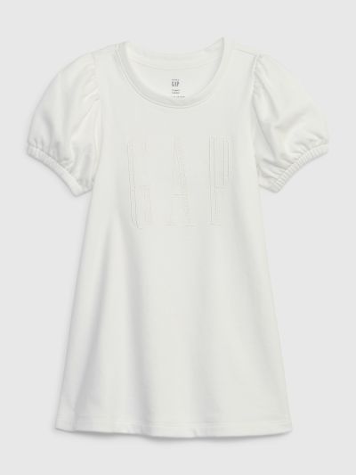Άσπρο Νηπιακό Puff Sleeve Gap Logo Φόρεμα-712896000