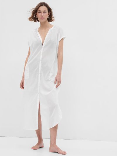Άσπρο Voile Dolman Πουκάμισο Φόρεμα-753580003