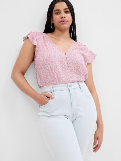 Μωβ V-Neck Flutter Μανίκι Τοπ-585492000