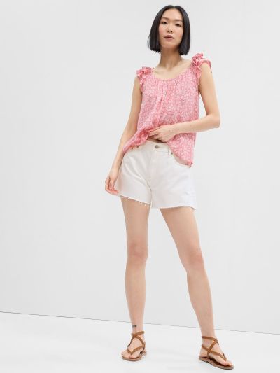 Άσπρο 4" Mid Rise Distressed Stride Σορτς με Washwell-662958000