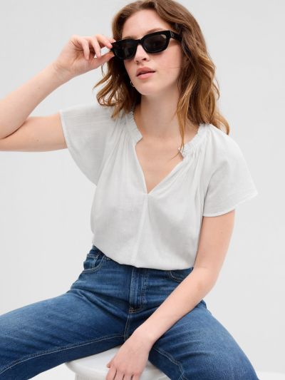 Splitneck Flutter Sleeve Τοπ-663040001