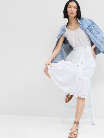Eyelet Flutter Sleeve Midi Φόρεμα-659677000
